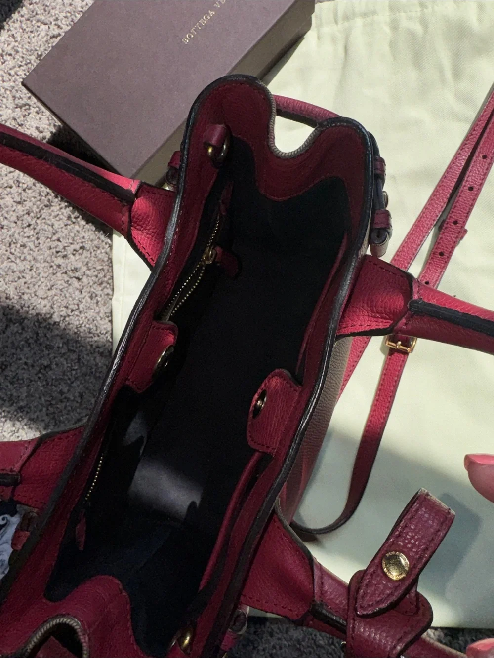 Burberry Burgundy Leather Satchel with Gold Hardware